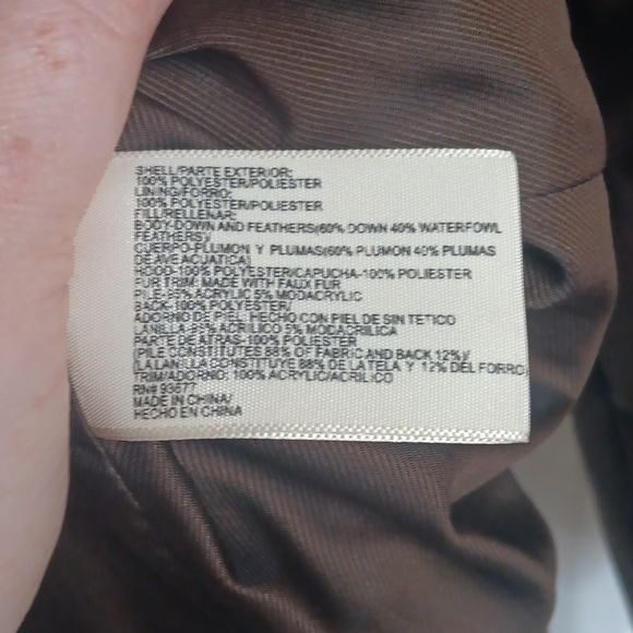 St John's Bay Chocolate Brown Puff Coat with Fur Trimmed Hood Size Large - Picture 3 of 5